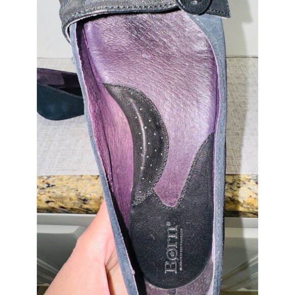 Born Blue Black Suede Leather Ballet Flat Loafter Casual Comfort Shoe Work 8 Bow - Picture 5 of 11